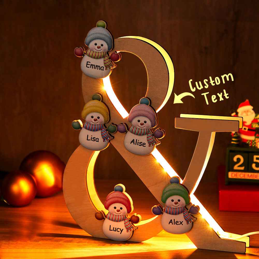 Personalized Snowman Family Name Lamp Custom Wooden Night Light Christmas Day Gift