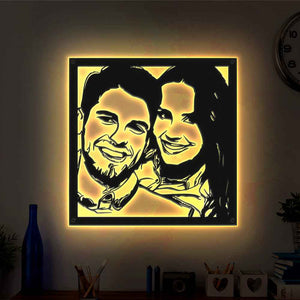 Custom Portrait Metal Wall Art Personalized Couple Photo LED Lights Decor Gift for Lover
