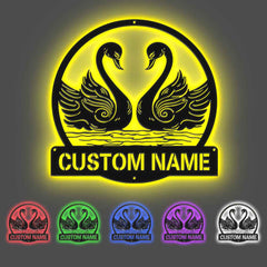 Custom Swan Signs Metal Wall Art Personalized Couple LED Lights Decor Gift for Lover
