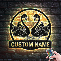 Personalised Swan Couple LED Light Sign - Custom Metal Wall Art Gift