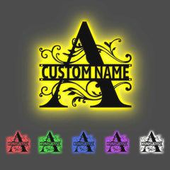 Custom Monogram Name Signs Metal Wall Art LED Lights Home Decor Gift