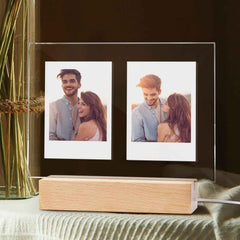 Personalized Acrylic Double Photo Lamp Yellow Warm Lights Perfect Night Light Gift for Couples On Valentine's Day