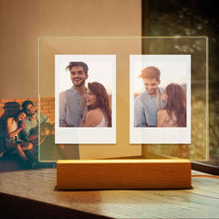 Personalized Acrylic Double Photo Lamp Yellow Warm Lights Perfect Night Light Gift for Couples On Valentine's Day