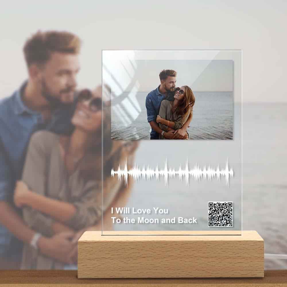 Custom Photo Plaque Night Light QR Code Engraved Sound Wave Lamp for Couple Gift