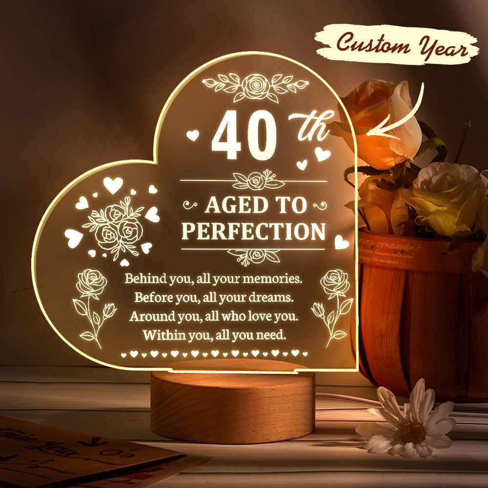 Personalised Birthday Night Light Heart Shaped Acrylic Lamp Gifts for Friends or Family