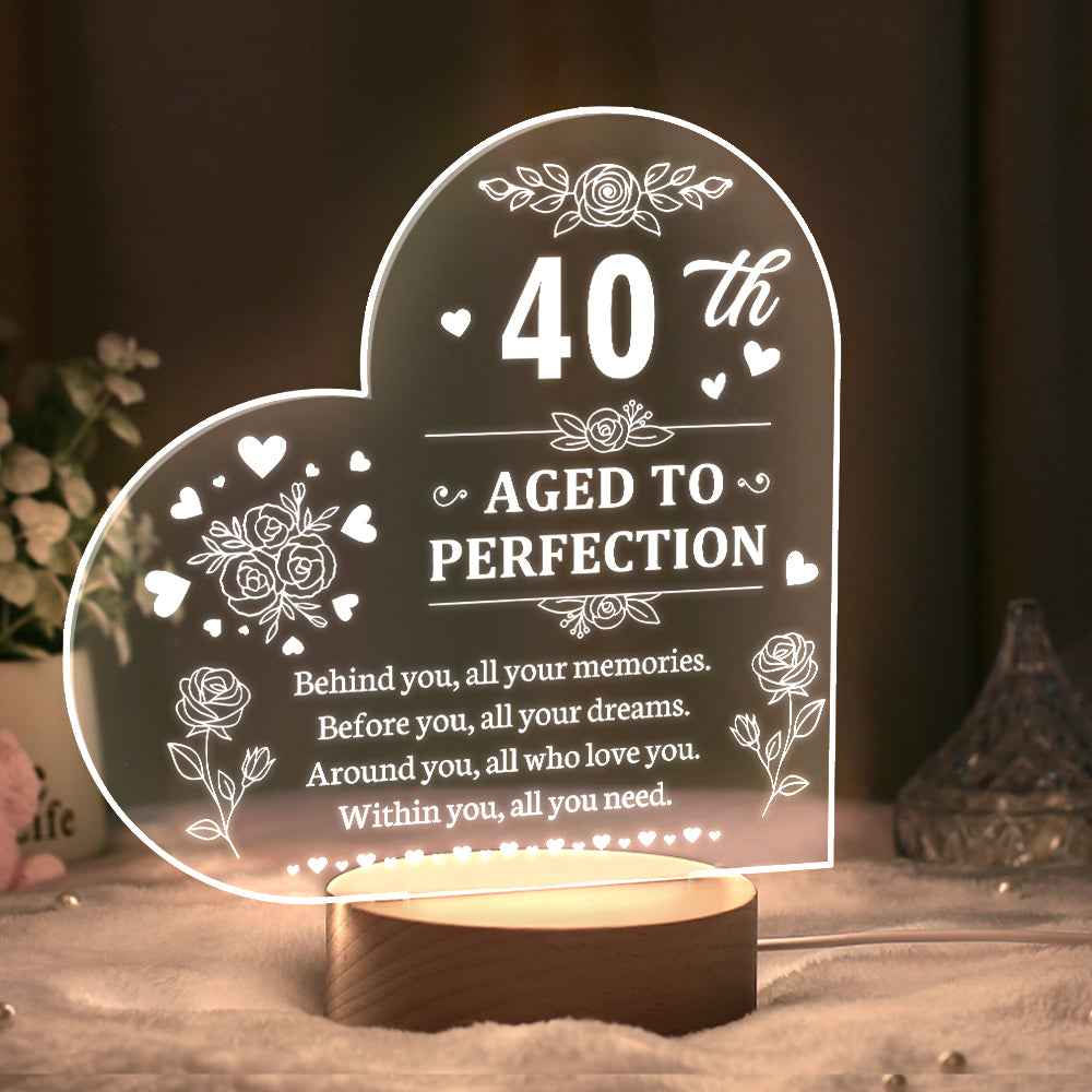 Personalised Birthday Night Light Heart Shaped Acrylic Lamp Gifts for Friends or Family