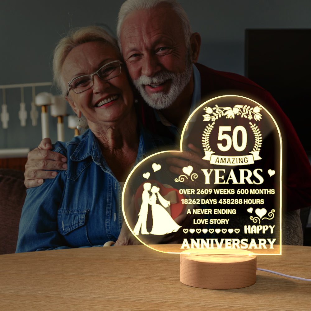Personalised Heart Acrylic Night Light - Romantic Anniversary & Wedding Gift
