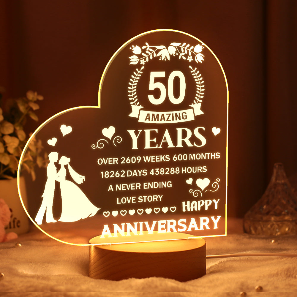 Personalised Heart Acrylic Night Light - Romantic Anniversary & Wedding Gift