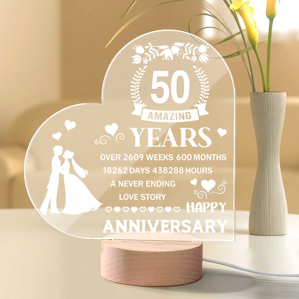 Personalised Heart Acrylic Night Light - Romantic Anniversary & Wedding Gift