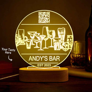 Personalized Qr Code Wine Glass Night Light 7 Colors Acrylic Vintage 3D Lamp Father's Day Gifts