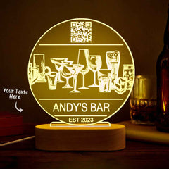 Personalized Qr Code Wine Glass Night Light 7 Colors Acrylic Vintage 3D Lamp Father's Day Gifts
