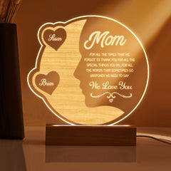 Personalised Engraved Crescent Moon Night Light - Custom Mother's Gift with Names