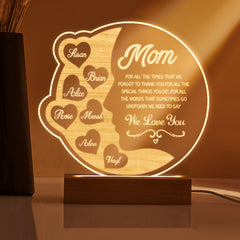 Personalised Engraved Crescent Moon Night Light - Custom Mother's Gift with Names