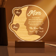 Personalised Engraved Crescent Moon Night Light - Custom Mother's Gift with Names