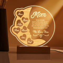 Personalised Engraved Crescent Moon Night Light - Custom Mother's Gift with Names