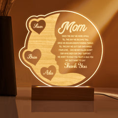 Personalised Engraved Crescent Moon Night Light - Custom Mother's Gift with Names
