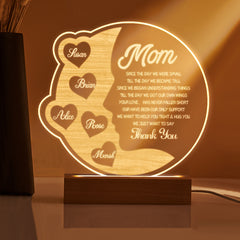 Personalised Engraved Crescent Moon Night Light - Custom Mother's Gift with Names
