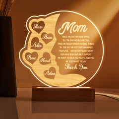 Personalised Engraved Crescent Moon Night Light - Custom Mother's Gift with Names