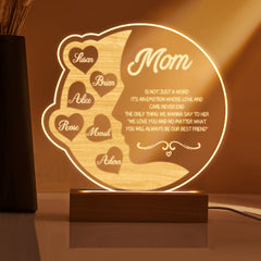 Personalised Engraved Crescent Moon Night Light - Custom Mother's Gift with Names
