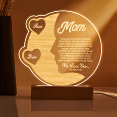 Personalised Engraved Crescent Moon Night Light - Custom Mother's Gift with Names