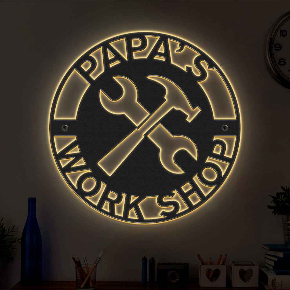 Custom Father's Day Metal Sign Personalized LED Lights Wall Art Decor Gift for Dad