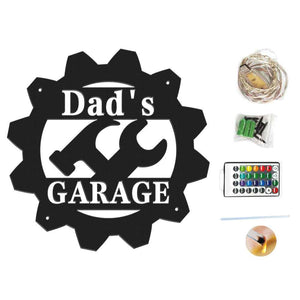 Custom Garage Metal Sign Personalized LED Lights Wall Art Decor Father's Day Gift for Dad