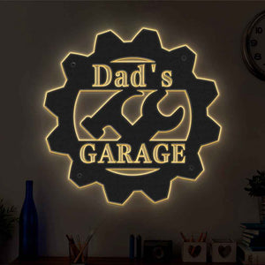 Custom Garage Metal Sign Personalized LED Lights Wall Art Decor Father's Day Gift for Dad