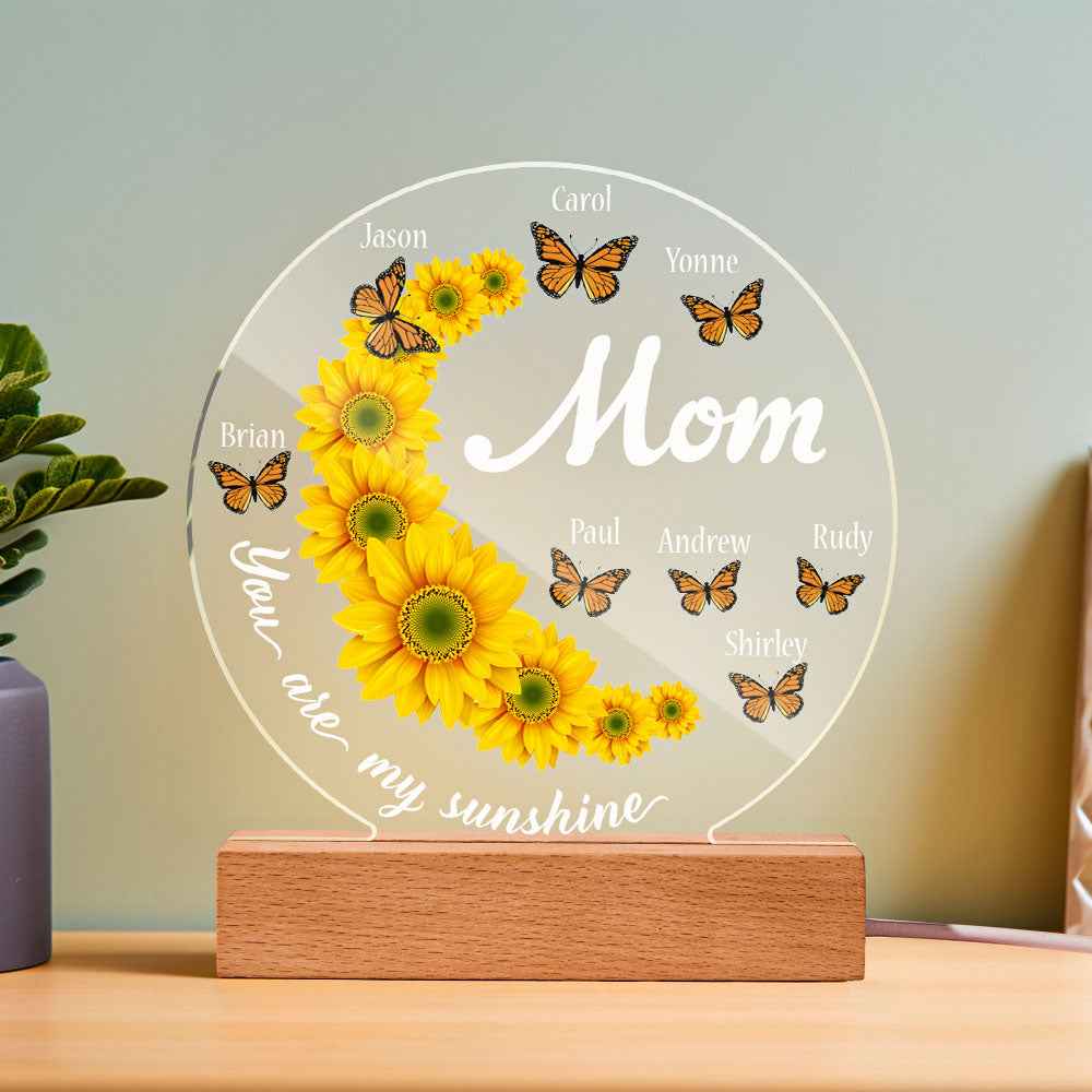 Personalized Sunflower Lamp for Mom - Custom Name Acrylic Night Light 3D Room Decor Desk Lamp
