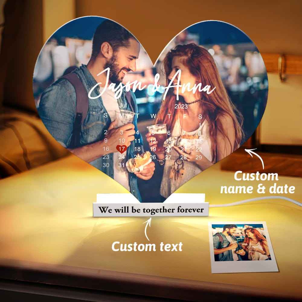 Personalized Photo Heart-shaped Light with Calendar Gifts for Lover