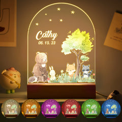 Personalised Santa & Elk Christmas Tree Night Light - Custom Name Desk Lamp