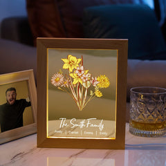 Personalised Birth Flower Bouquet LED Light with Names - Custom Gift for Mum
