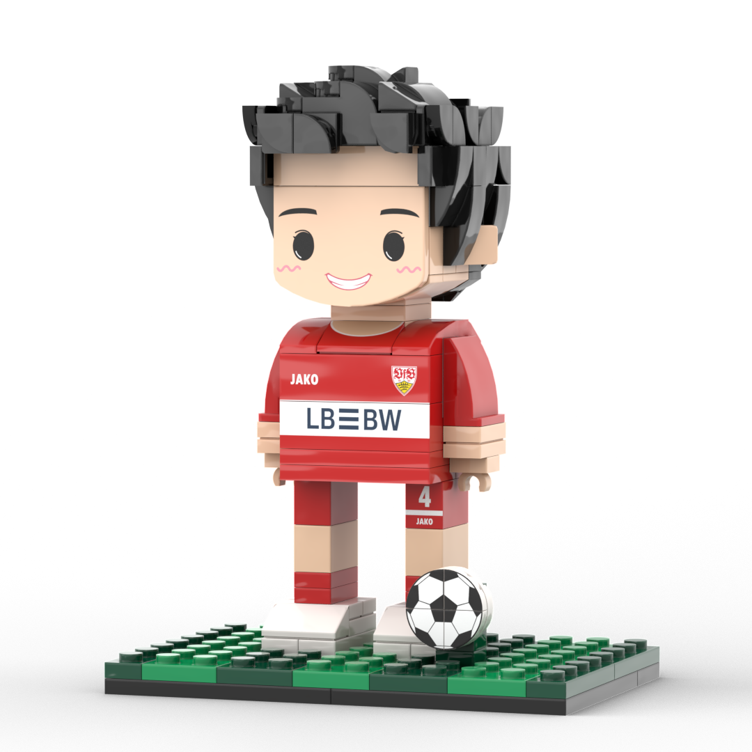 Custom football player brick figure full-body portrait – personalised photo gift for birthdays, Valentine’s Day and match-day celebrations