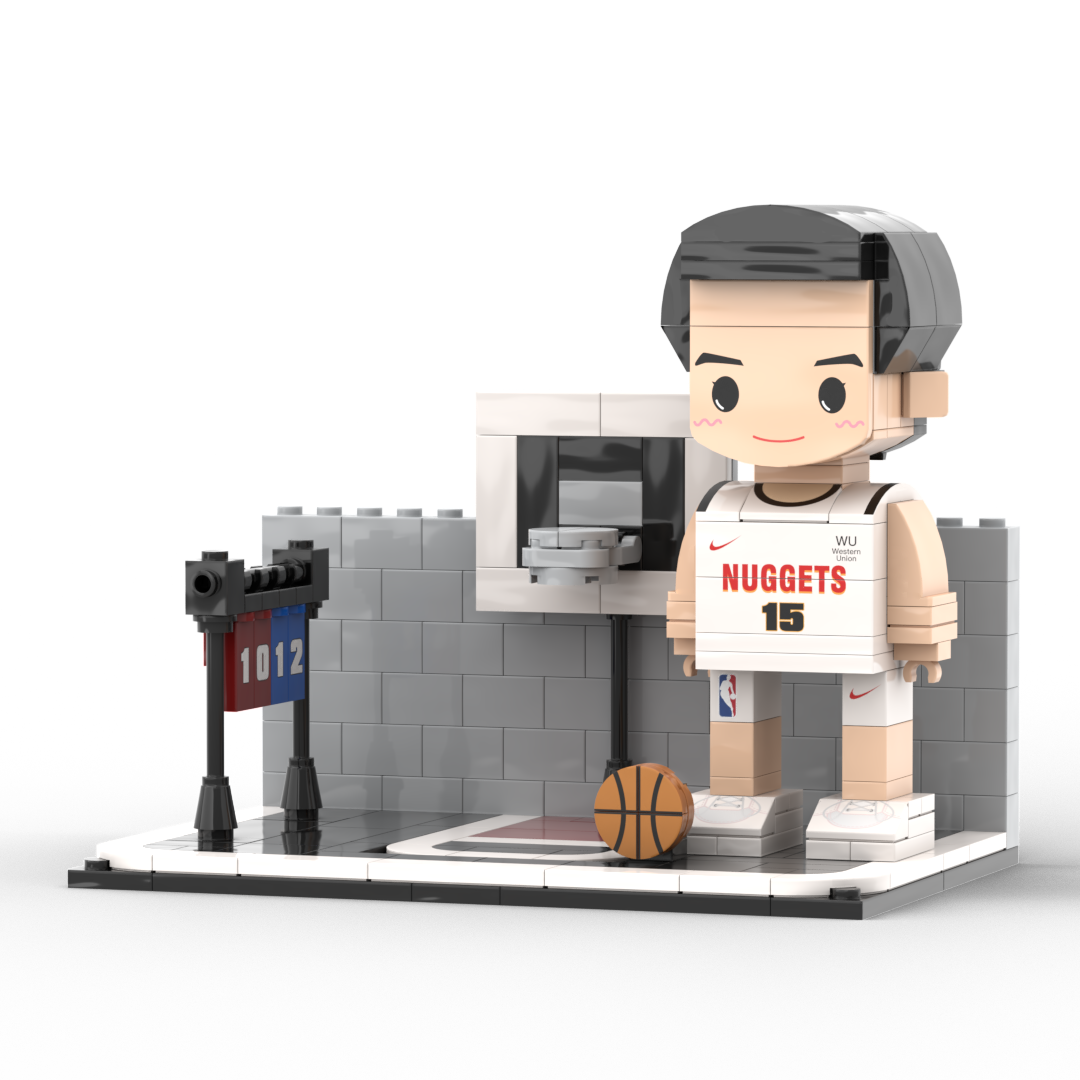 Another product image showing a basketball-themed brick figure in team-colour attire.