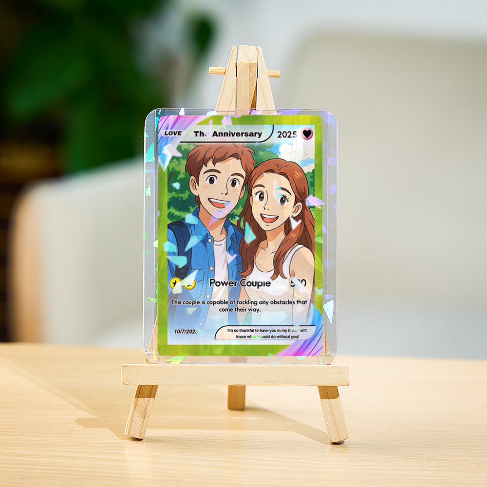 Personalised Valentine's poke card with custom couple names and pixel heart — retro wood and PVC keepsake gift