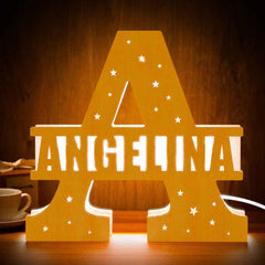 Personalized Initial Name Wooden Night Light Custom Letter Lamp Room Decor