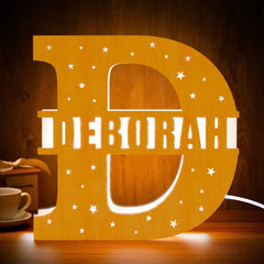 Personalized Initial Name Wooden Night Light Custom Letter Lamp Room Decor