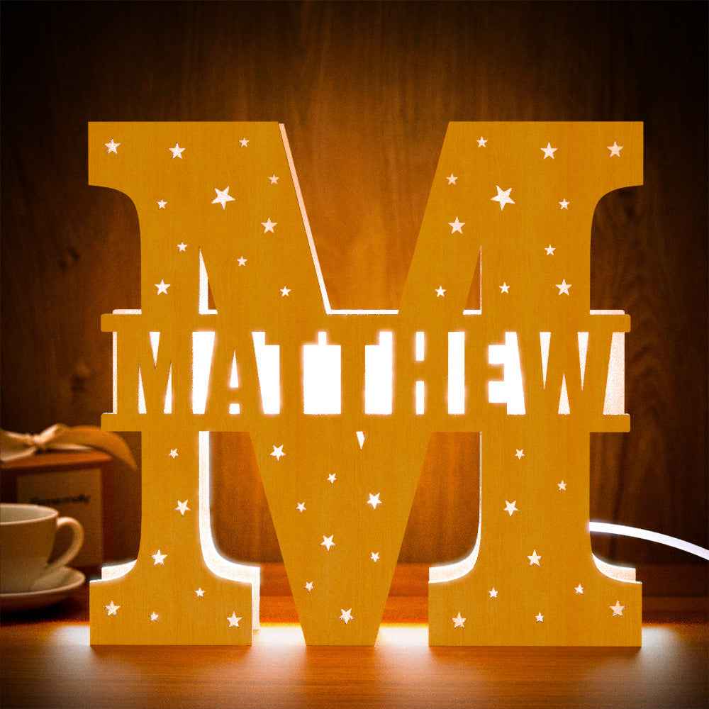 Personalized Initial Name Wooden Night Light Custom Letter Lamp Room Decor