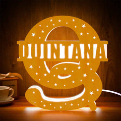 Personalized Initial Name Wooden Night Light Custom Letter Lamp Room Decor