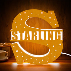 Personalised Initial Name Wooden Night Light - Custom Letter Lamp Decor