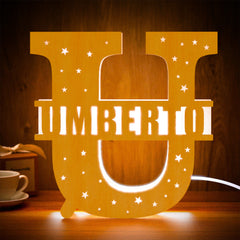 Personalised Initial Name Wooden Night Light - Custom Letter Lamp Decor