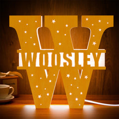 Personalised Initial Name Wooden Night Light - Custom Letter Lamp Decor