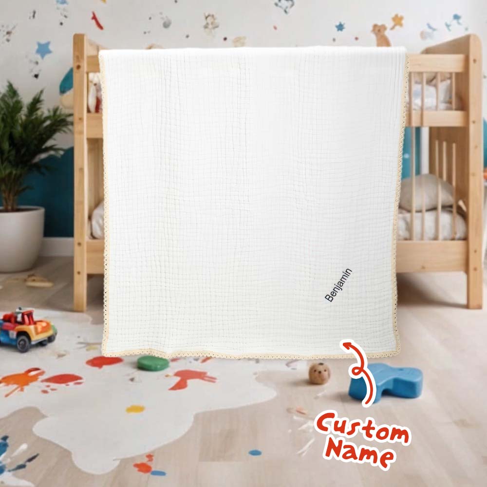 Gift-ready presentation of a personalised baby blanket, ideal keepsake for newborns.