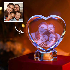 3D Laser Engraved Heart Crystal Photo Frame with Light Up LED Base
