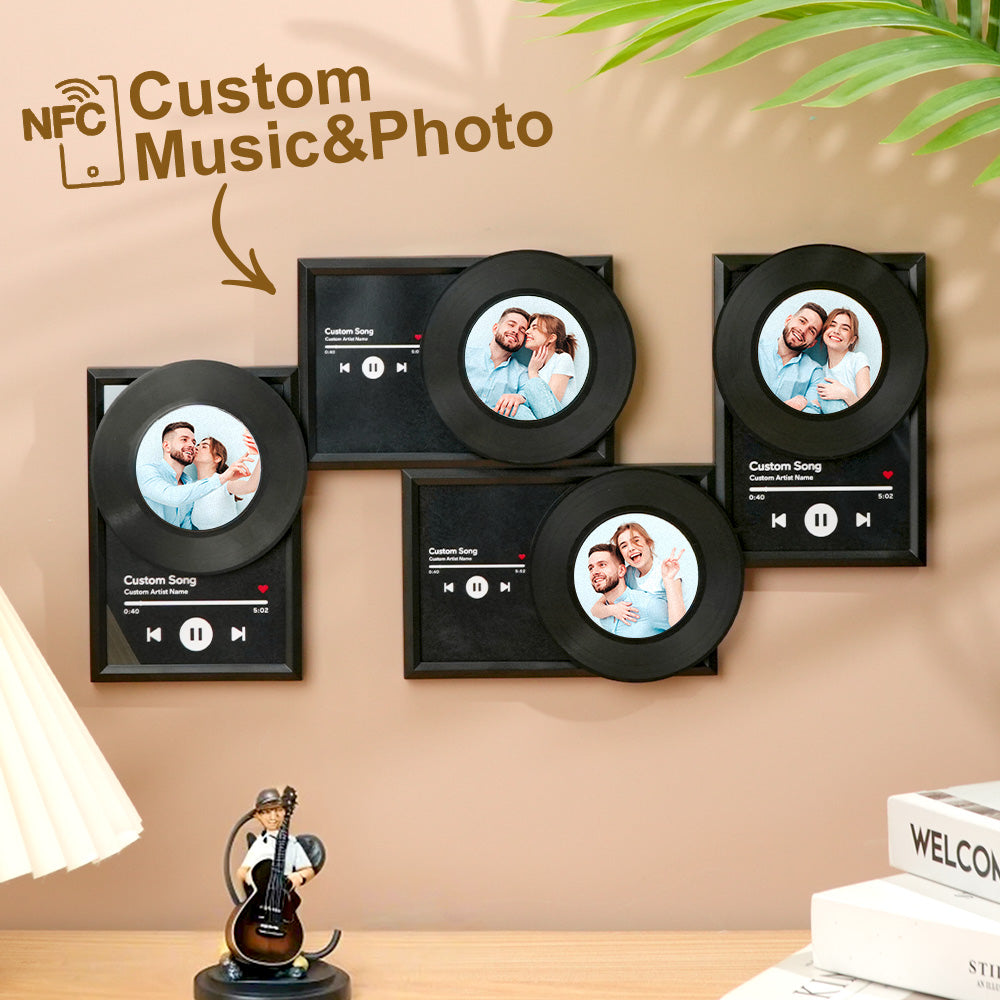 Personalised NFC vinyl record wall decor with couple photo — tap-to-play your favourite song, custom music photo gift for couples (41cm x 20.5cm)