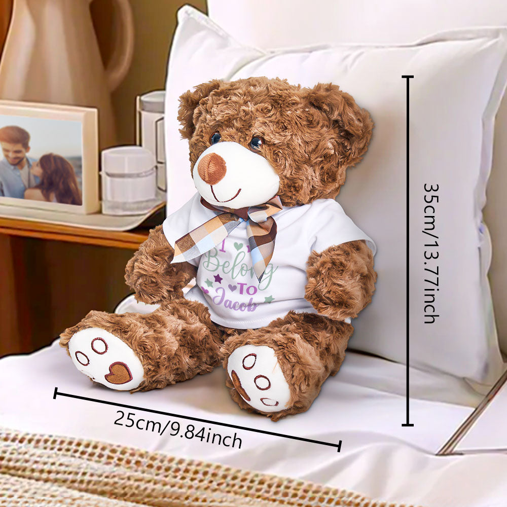 Gift-ready personalised bear plush presented with ribbon in a nursery setting – bespoke baby shower present, popular personalised teddy for UK and Australia