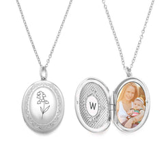 Personalised Birth Flower & Photo Locket Necklace | Unique Jewellery Gift for Her