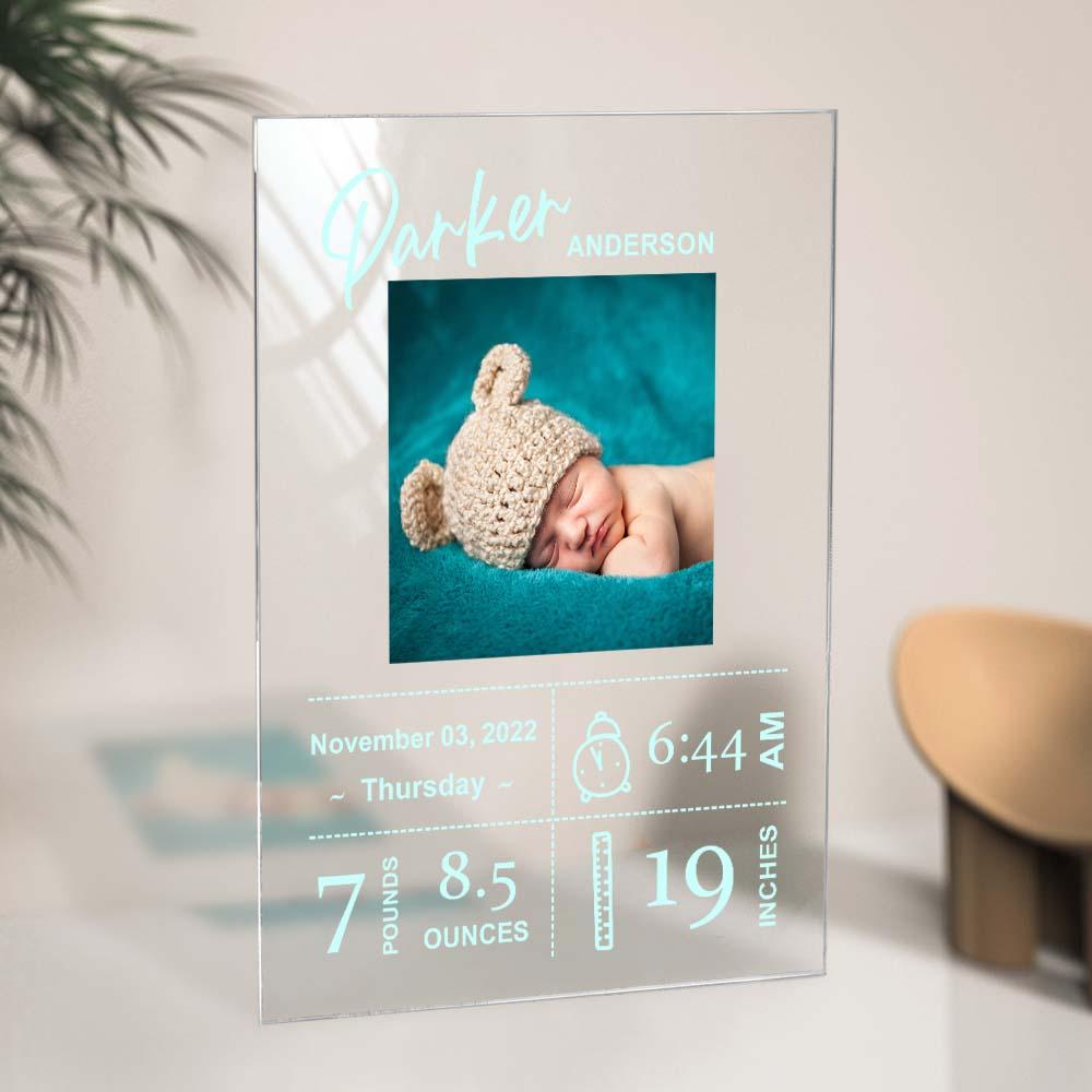 Personalised baby plaque with custom photo and engraved birth details - reverse-printed crystal keepsake for nursery