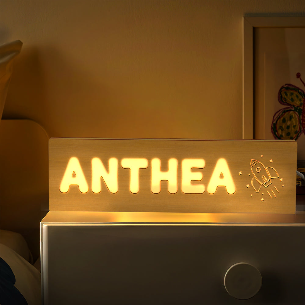 Personalised Wooden Baby Night Light – Custom Name Toddler Lamp