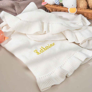 Personalized Baby Knitted Blanket Custom Baby Blanket with Embroidered Name Gift for Baby