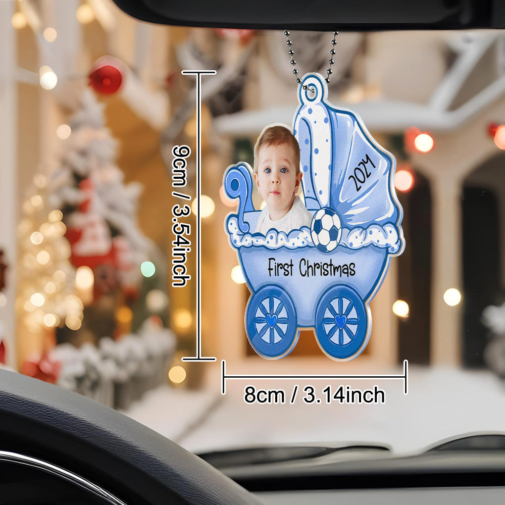 Personalised Baby Carriage Christmas Ornament with Photo - Acrylic Keepsake Gift